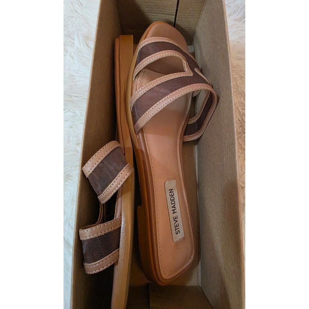 NIB Steve Madden Hazel-M Mesh Slide Sandals Women's 9.5 Mocha Flat H Band